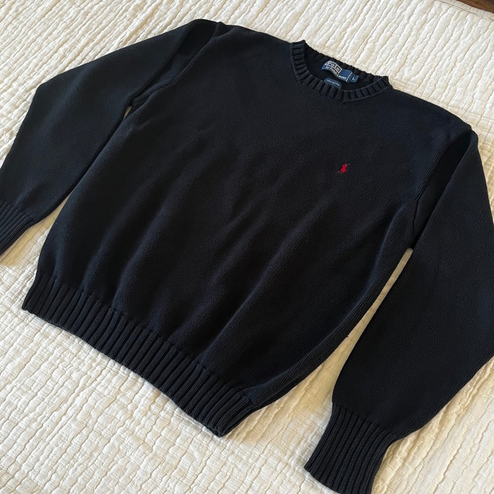 Vintage Polo Ralph Lauren Cotton Crewneck Sweater Black L